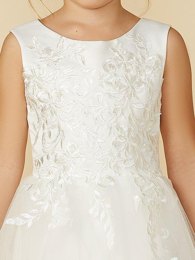 NumberSea - A - Line Lace Tulle Sleeveless Jewel Neck Wedding First Communion Flower Girl Dresses
