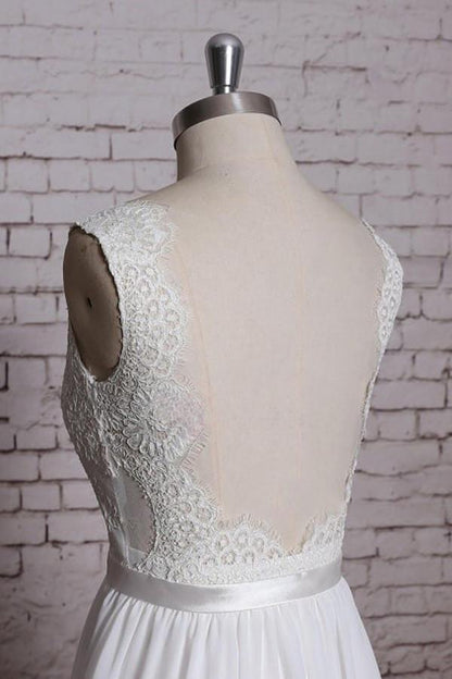 A-Linie Spitze V-Ausschnitt Rückenfrei Etui Langes Brautkleid