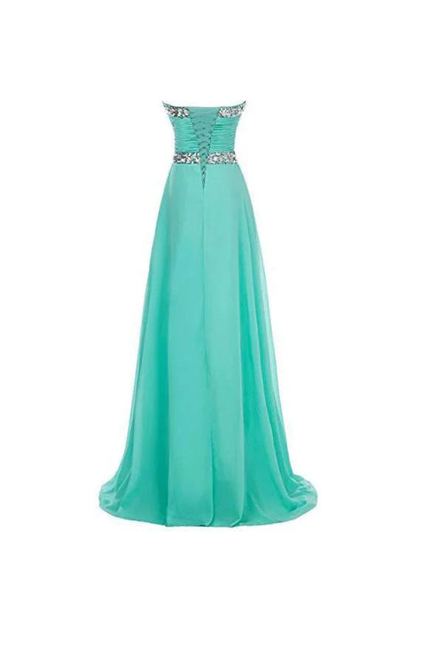 Abito da sera lungo in chiffon a linea ad A con perline di cristallo PG250