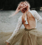 A-Line Long Sleeve Backless Princess Gown Wedding Dress Bridal Gown