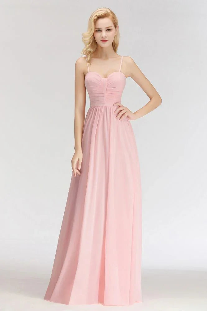 Abito da damigella lungo a linea ad A con scollo a cuore e spalline sottili senza maniche