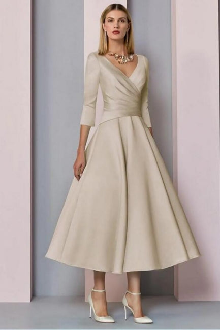 Vestido de madre de la novia de corte A, estilo vintage, talla grande, largo hasta los tobillos, satén, manga 3/4
