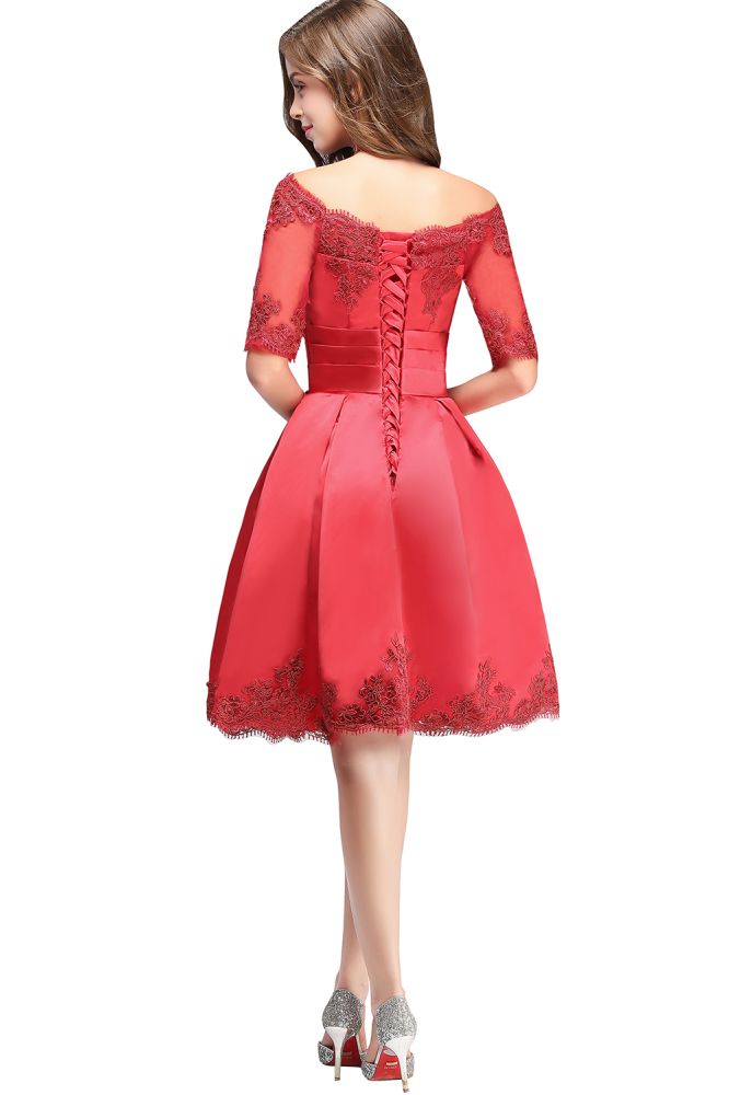 A-Linie, schulterfrei, halbe Ärmel, kurze Spitzenapplikationen, Ballkleider