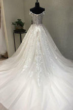 A-Linien-Brautkleid mit schulterfreien Ärmeln und Applikationen