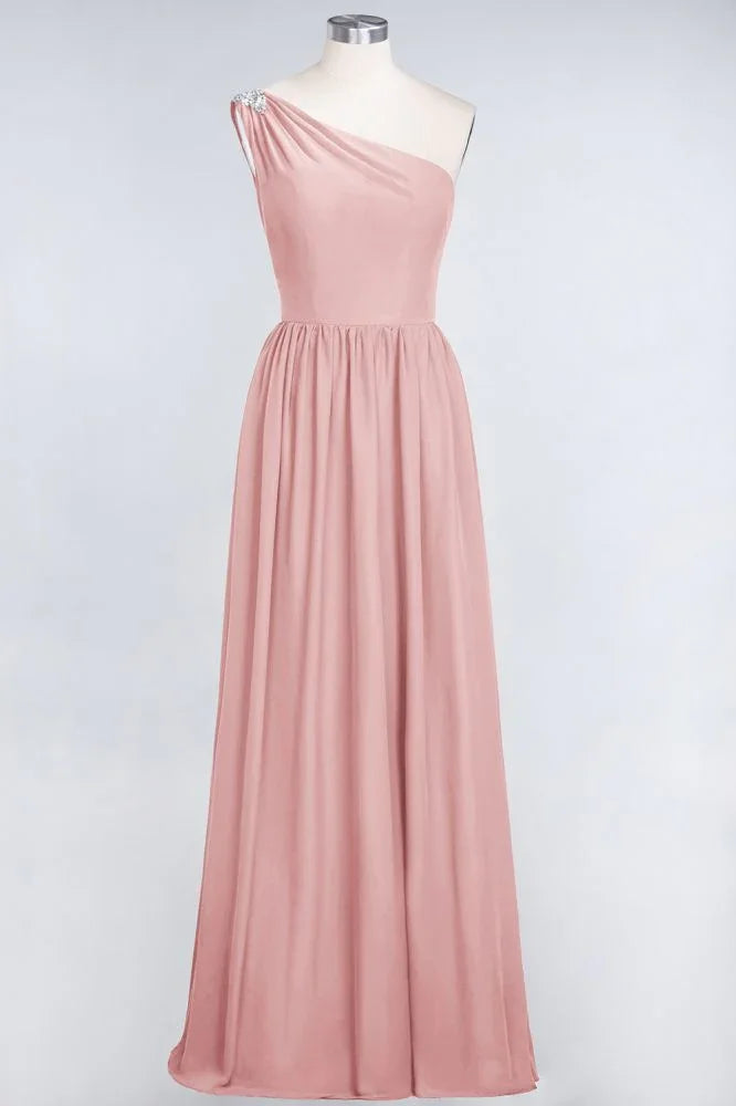 Abito da damigella d'onore a linea A, monospalla, senza maniche, con perline e balze, lungo fino a terra