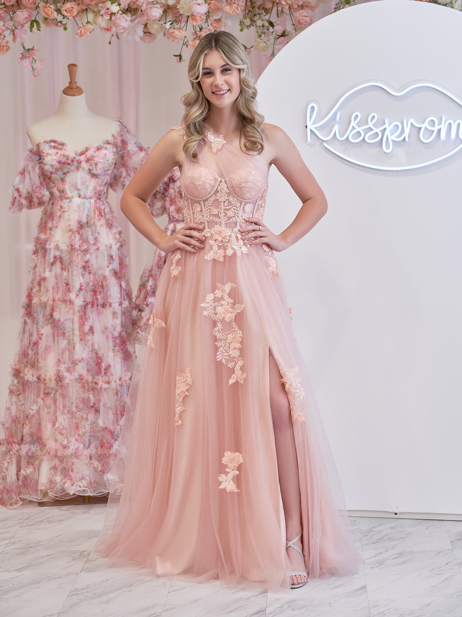 A Line One Shoulder Black Long Prom Dress with Appliques