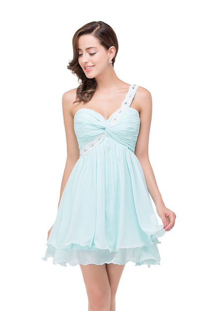 Vestido de fiesta de gasa con un solo hombro y corte en A