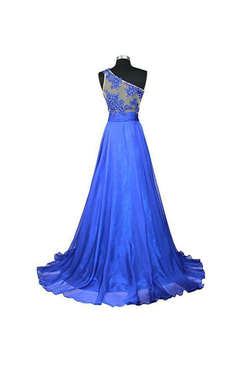 Abito da sera/promozione in chiffon a linea ad A con una spalla PG260