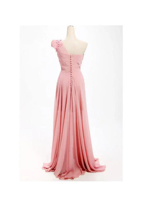Abito da damigella lungo in chiffon a linea ad A con una spalla e fiori BD017