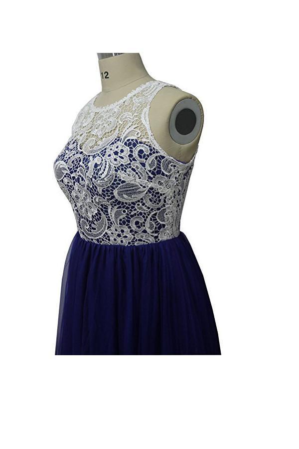 Abito da sera lungo a linea ad A in pizzo per damigella d'onore PG246