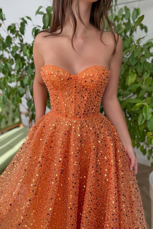 Abiti da cerimonia a linea ad A Brilla e Splendi Abito da cocktail lungo fino a terra senza maniche con scollo a cuore in pizzo con paillettes