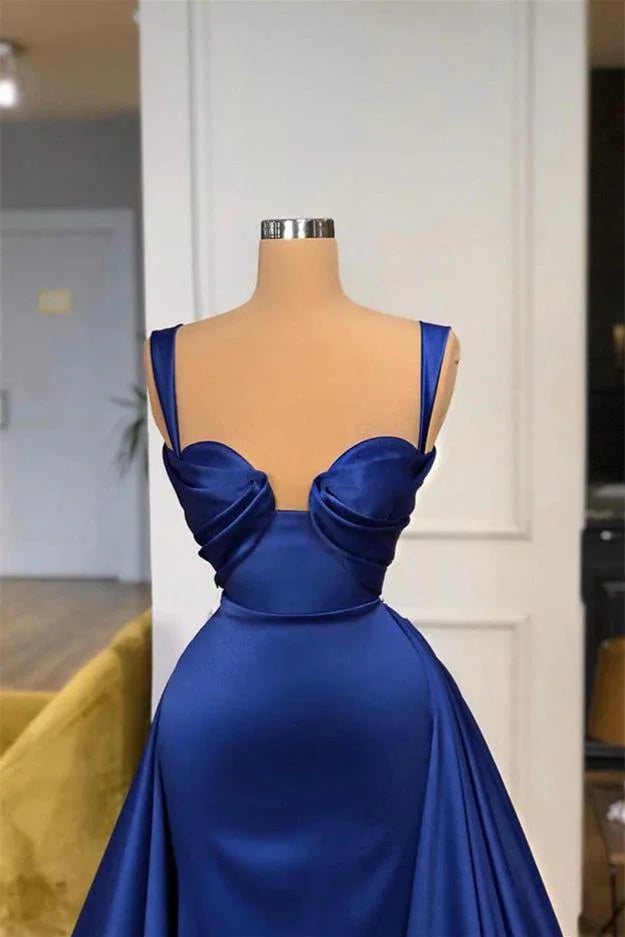 Robe de bal longue en satin bleu royal, élégante, sexy, coupe trapèze