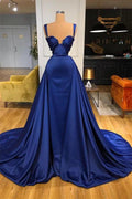 Robe de bal longue en satin bleu royal, élégante, sexy, coupe trapèze