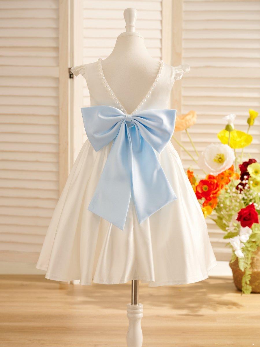A-line Satin  Flutter Sleeves Knee-length Flower Girl Dress - view 3