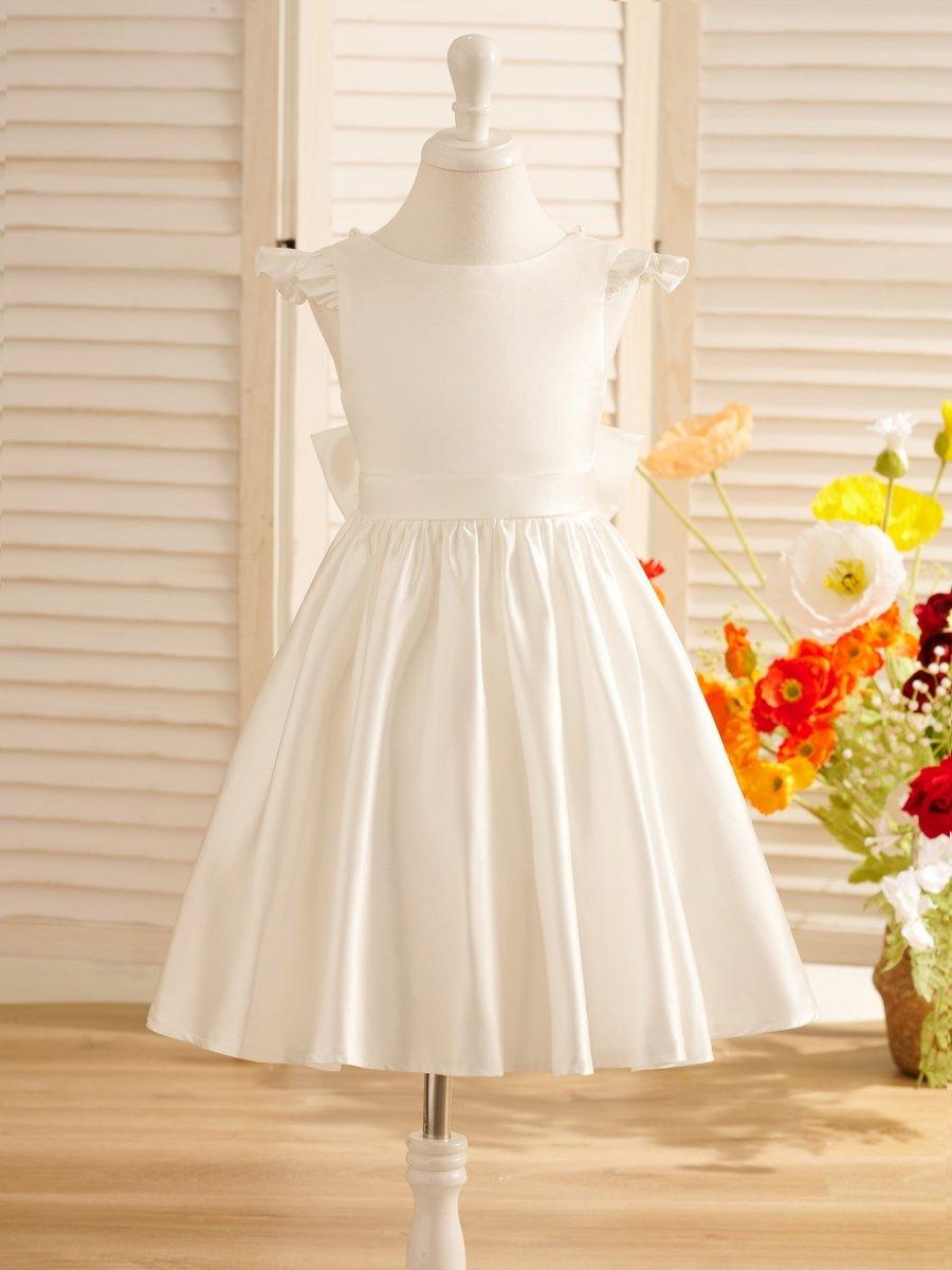 A-line Satin  Flutter Sleeves Knee-length Flower Girl Dress - view 2