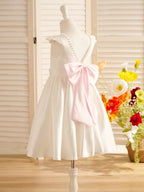 A-line Satin  Flutter Sleeves Knee-length Flower Girl Dress - view 6