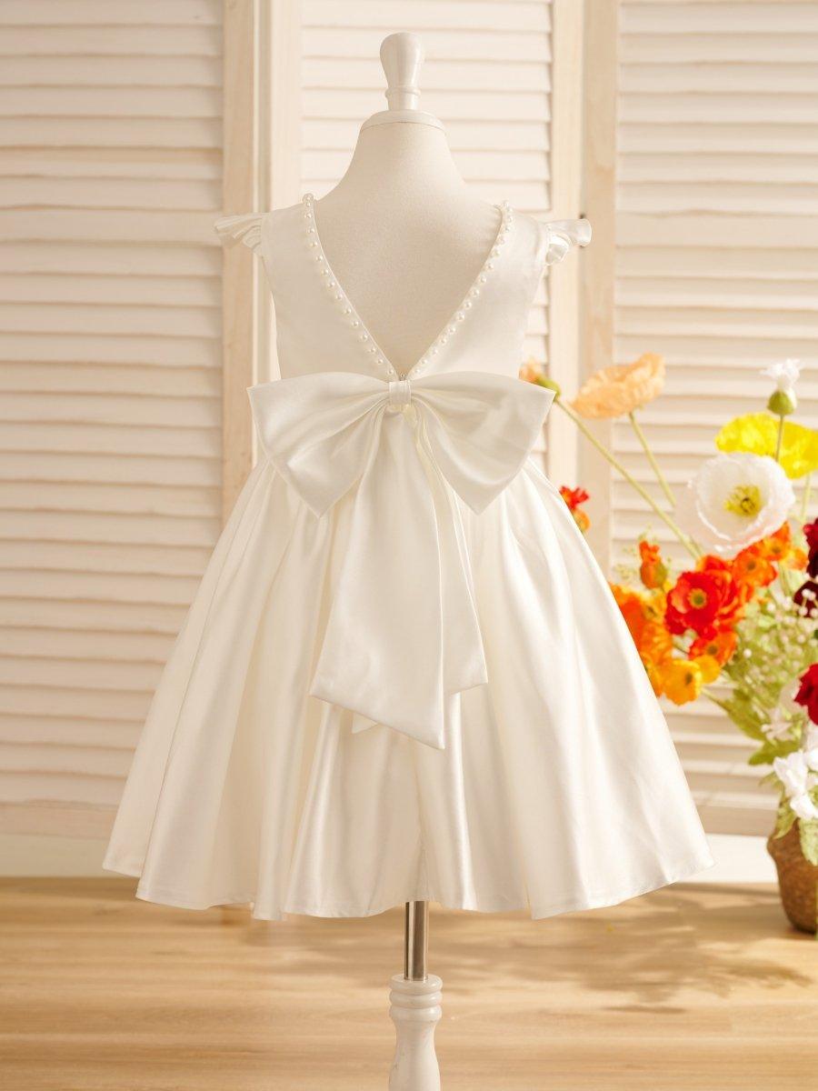 A-line Satin  Flutter Sleeves Knee-length Flower Girl Dress - view 1