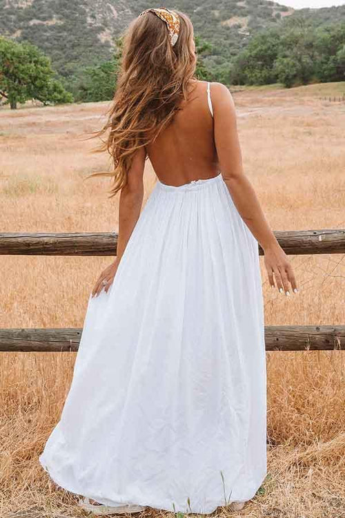 Abito da sposa da spiaggia lungo fino al pavimento, linea a, scollatura a U, senza schiena, con pizzo