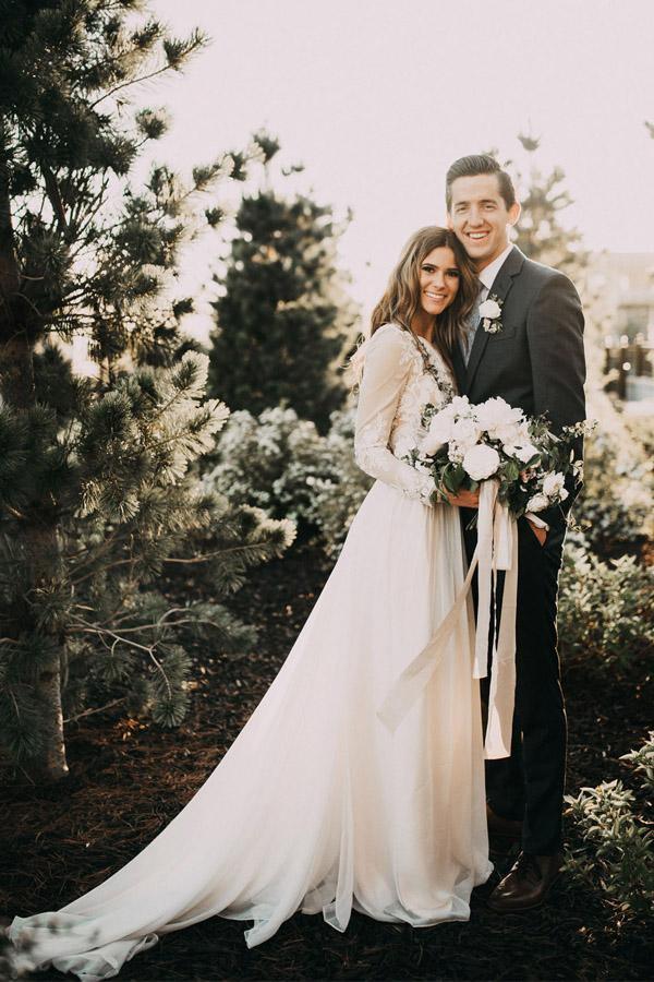 Abito da sposa a linea ad A con scollatura a U, pizzo, maniche lunghe, abiti da sposa rustici