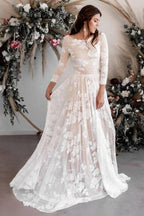 A-line Scoop Neck Long Sleeves Lace Weddding Dress Bridal Gown