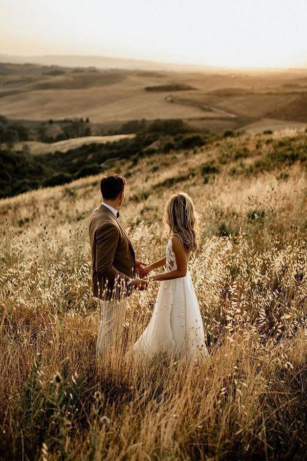 Abiti da sposa rustici da spiaggia, linea a, trasparenti, lunghi fino a terra