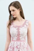 A-Linie, kurz, Rundhalsausschnitt, ärmellos, Spitzenapplikationen, Tüll, Ballkleider