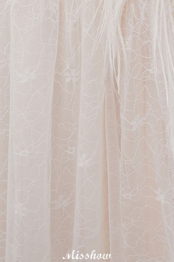 A-Linie Ärmelloses Bodenlanges Elfenbein Spitzen-Brautkleid