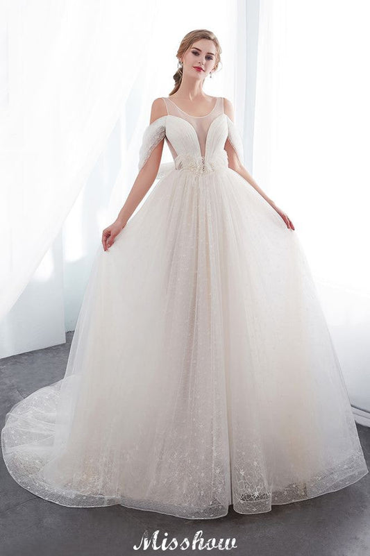 A-Linie Ärmelloses Bodenlanges Elfenbein Spitzen-Brautkleid
