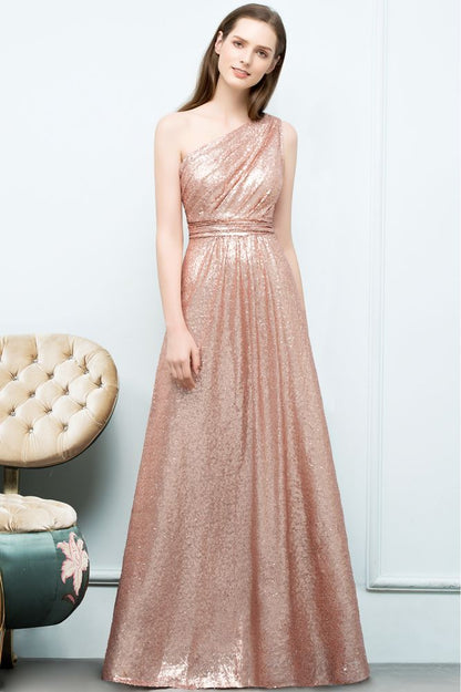 Vestidos de fiesta de lentejuelas con corte A, sin mangas, hasta el suelo y un solo hombro