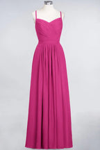 فستان وصيفات سهرة طويل من الشيفون بدون أكمام بحمالات رفيعة على شكل قلب مع كشكش على شكل حرف A