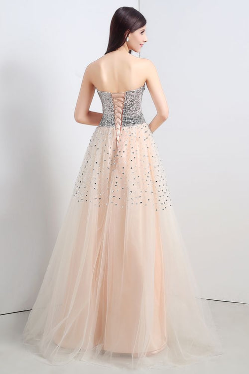 Robe de fête en tulle sans bretelles, coupe en A, ornée de paillettes