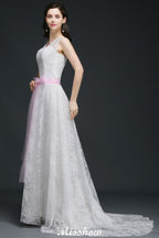 Vestido de Noiva Branco com Alças em Linha A e Laço