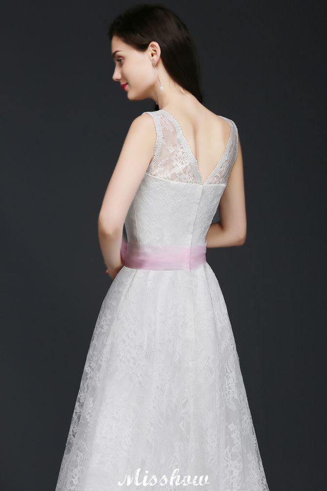 Vestido de Noiva Branco com Alças em Linha A e Laço