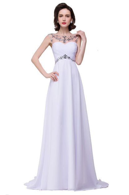 Vestido de noche de gasa con cristales y escote en forma de corazón