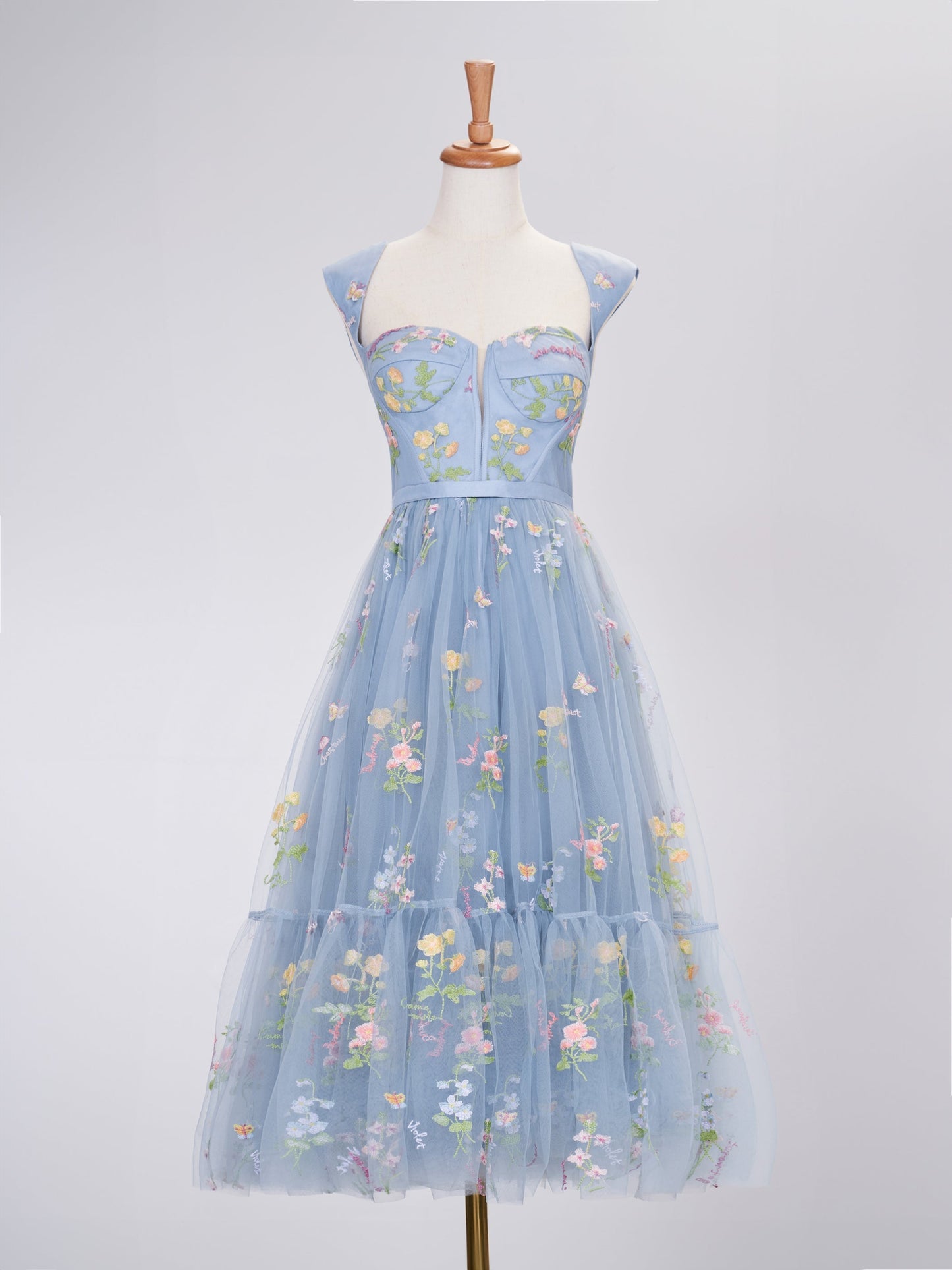 A-Linie Sweetheart Staubblau Langes Ballkleid mit Stickerei