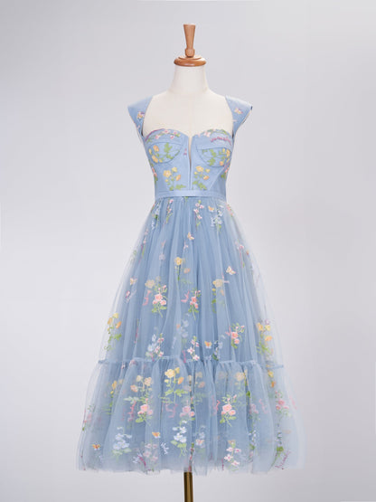 A-Linie Sweetheart Staubblau Langes Ballkleid mit Stickerei