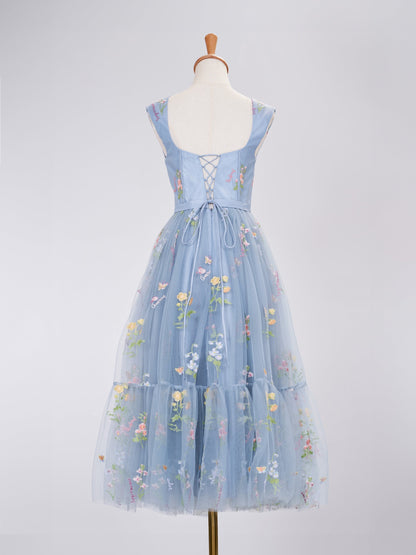 A-Linie Sweetheart Staubblau Langes Ballkleid mit Stickerei