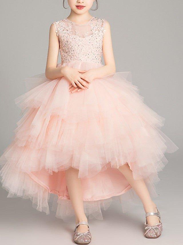 A-Line Sleeveless Jewel Neck Asymmetrical Crystal Flower Girl Pageant Dress - photo 2
