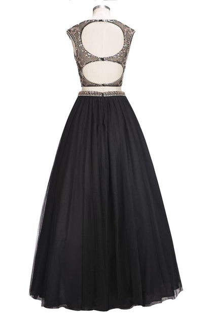 Vestidos de fiesta de dos piezas, corte A, largo hasta el suelo, sin mangas, talla grande, con estampados de cristales