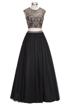 Vestido de Baile Comprido até ao Chão, Sem Mangas, Tamanho Grande, com Padrões de Cristais, Modelo em Dois Peças e Corte em A