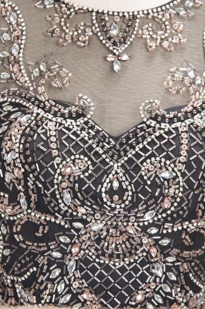 Vestidos de fiesta de dos piezas, corte A, largo hasta el suelo, sin mangas, talla grande, con estampados de cristales