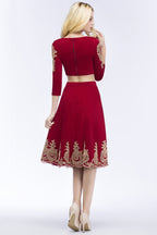 A-line Two-piece Plus Size Tea Length Long Sleeves Appliques Homecoming Dresses