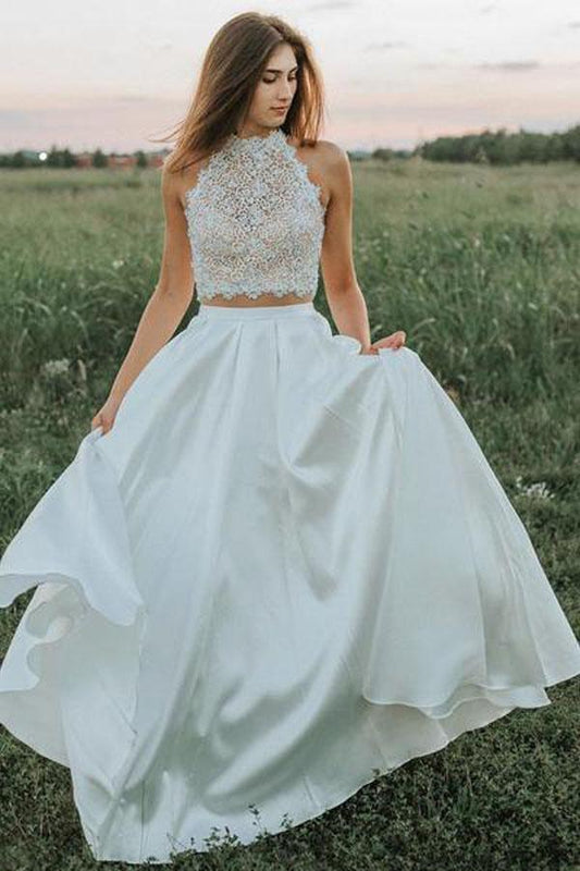 Robe de mariée blanche en dentelle à deux pièces avec poches WD403