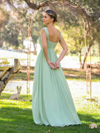 Abito da damigella d'onore in chiffon, linea a trapezio, scollo a V, lunghezza fino al pavimento