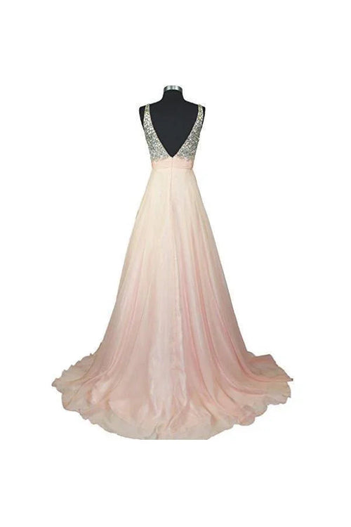 Abito da cerimonia formale in chiffon con scollo a V a linea A e perline PG257