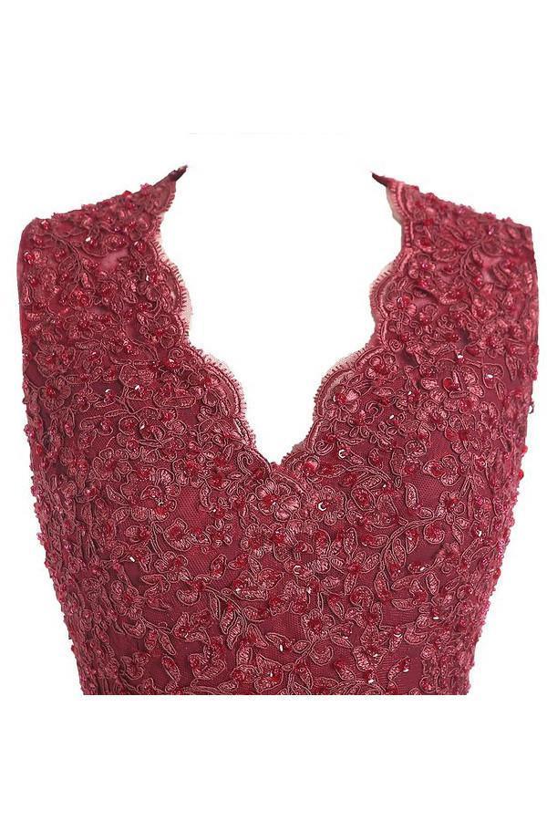 Abito lungo da sera in chiffon con scollo a V a linea ad A e schiena scoperta con pizzo PG253