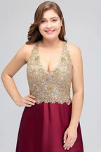 Robes de soirée longues sans manches à encolure en V, coupe en A, grande taille, avec applications