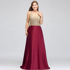Robes de soirée longues sans manches à encolure en V, coupe en A, grande taille, avec applications