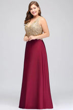 Robes de soirée longues sans manches à encolure en V, coupe en A, grande taille, avec applications