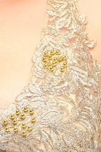 Robes de soirée longues sans manches à encolure en V, coupe en A, grande taille, avec applications